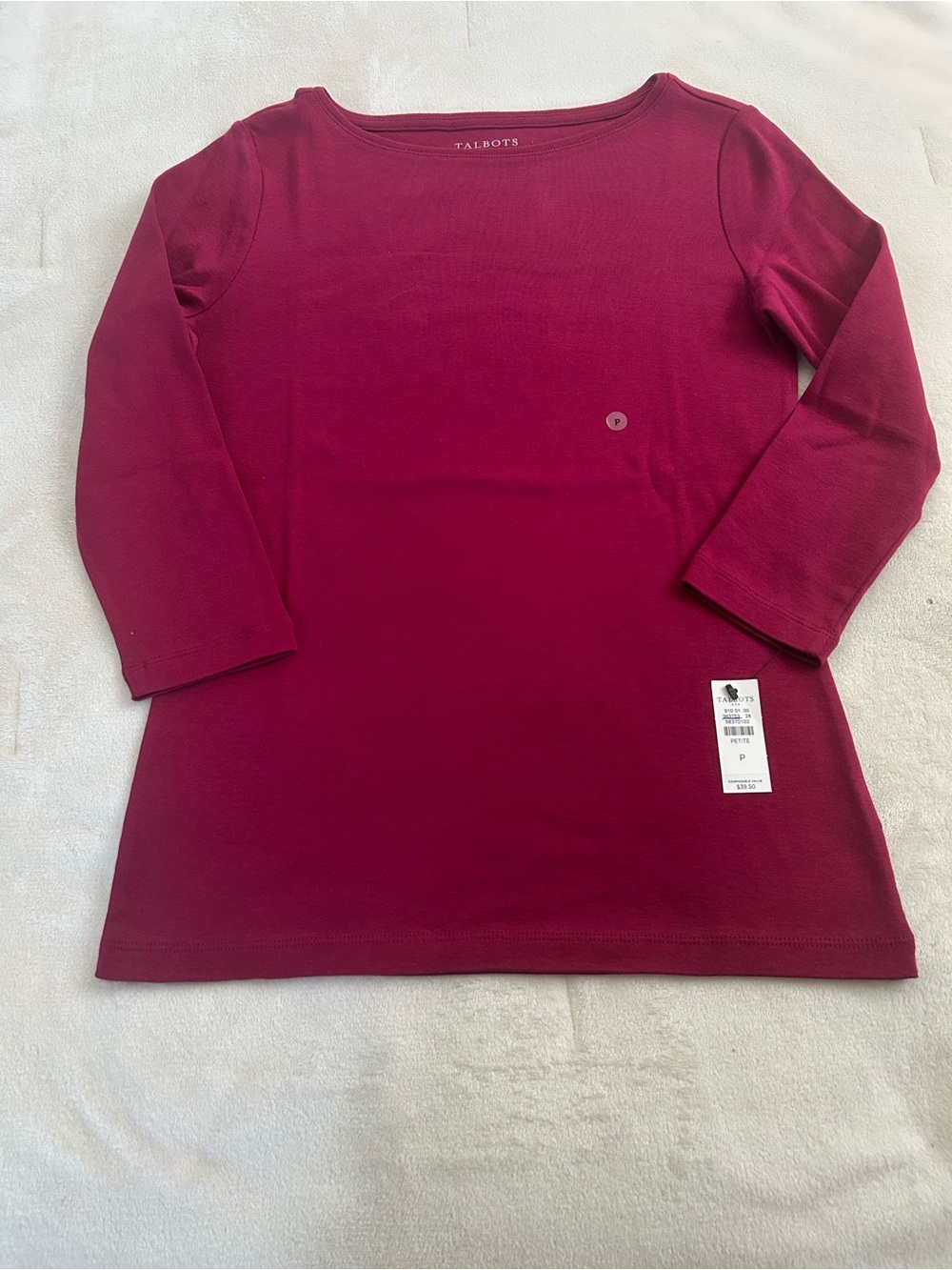 Talbots Raspberry Boatneck Long Sleeve Top